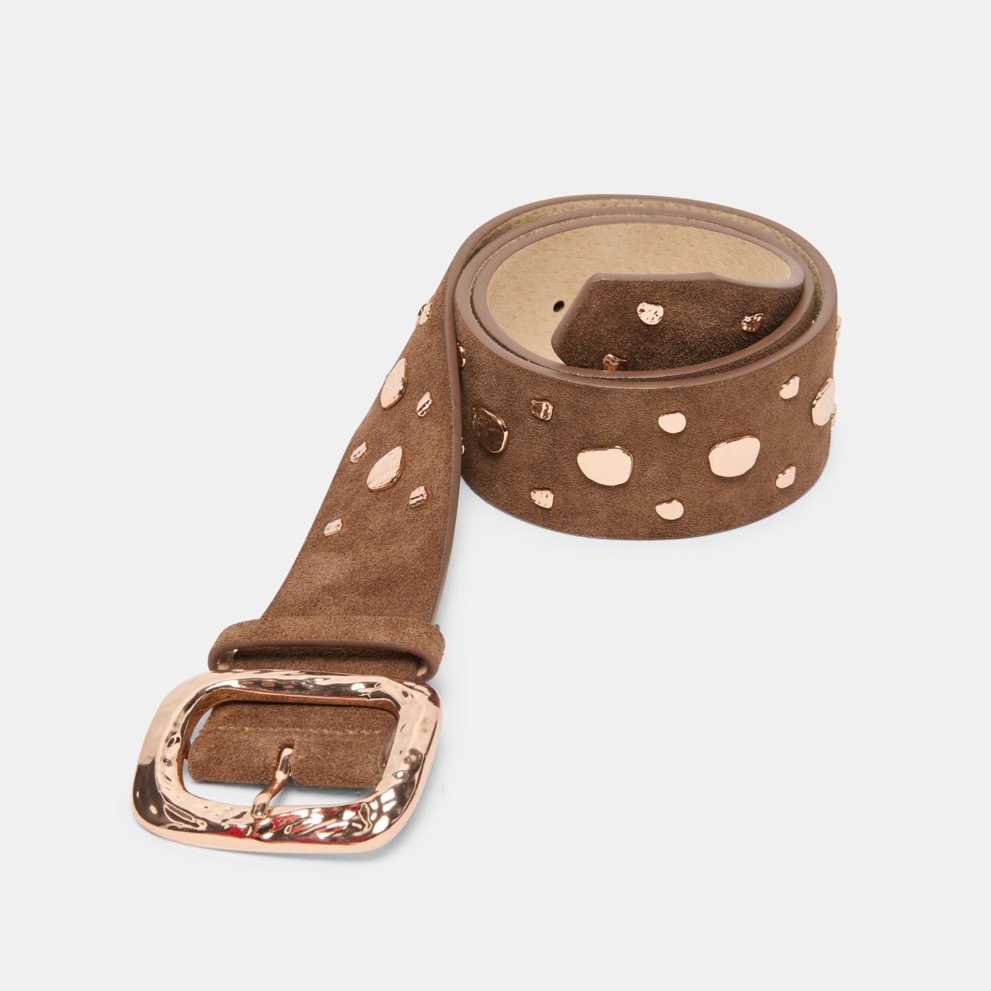 Rectangle Buckle Brown Suede Gold Studded Belt Dolce Vita Online