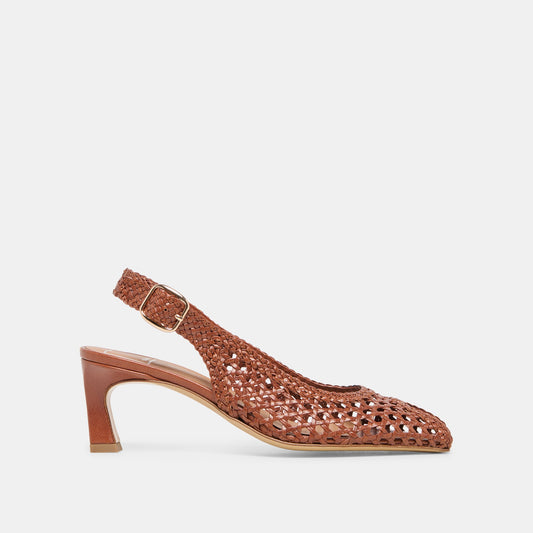 REMLA Tan Woven Leather Peep-Toe Kitten Heel Dolce Vita Sale