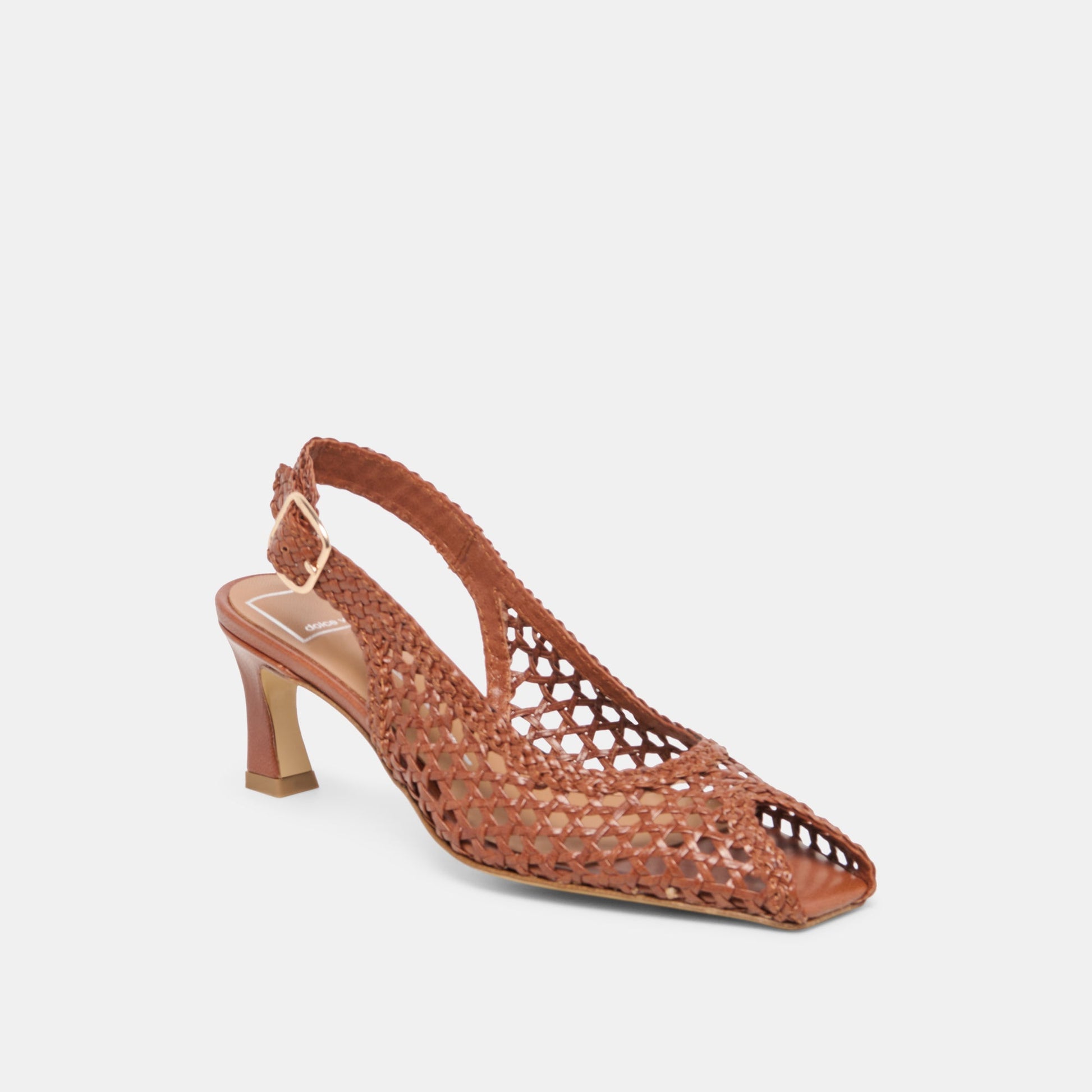REMLA Tan Woven Leather Peep-Toe Kitten Heel Dolce Vita Sale
