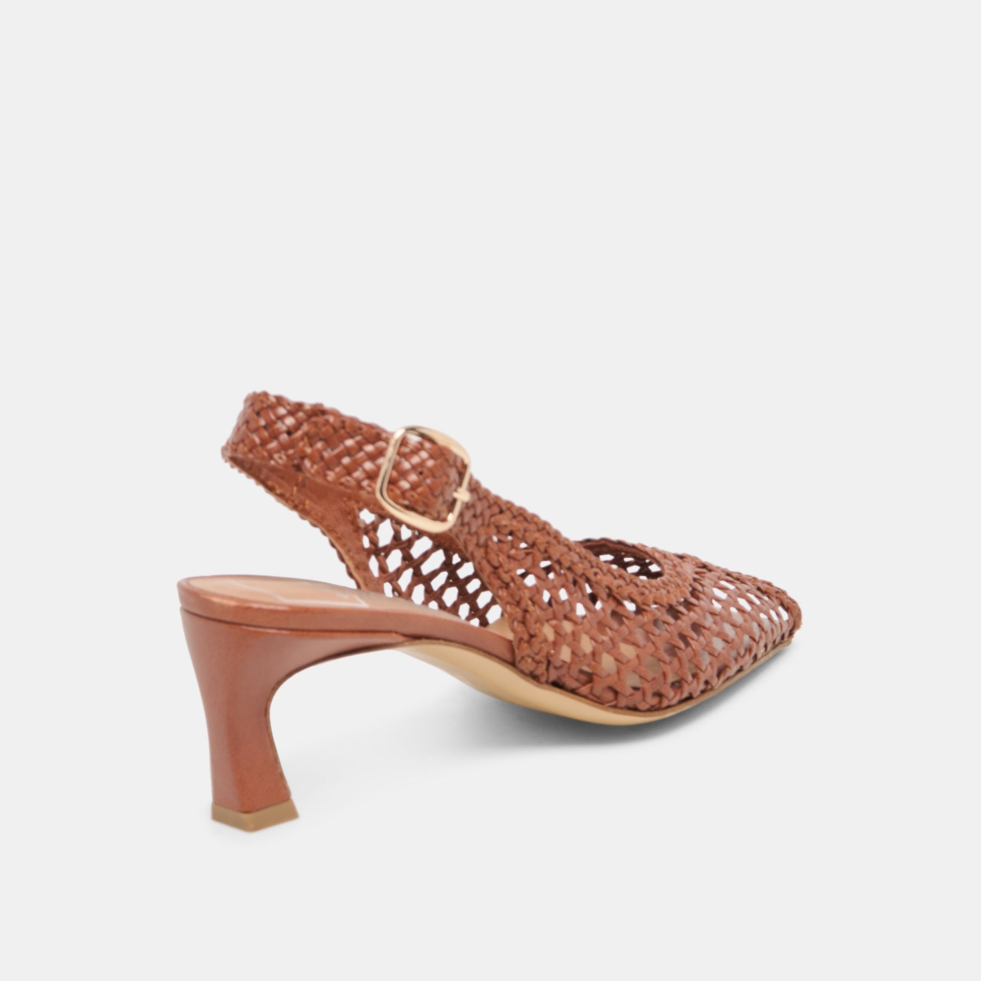 REMLA Tan Woven Leather Peep-Toe Kitten Heel Dolce Vita Sale