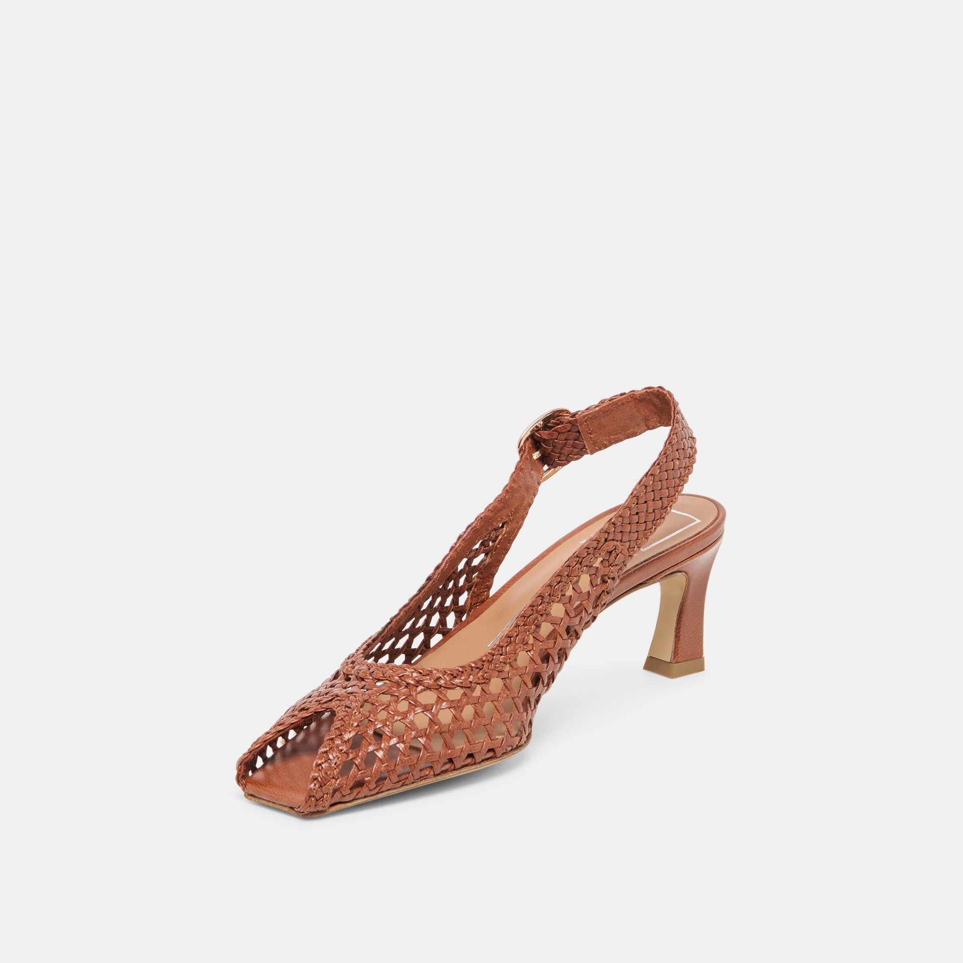 REMLA Tan Woven Leather Peep-Toe Kitten Heel Dolce Vita Sale