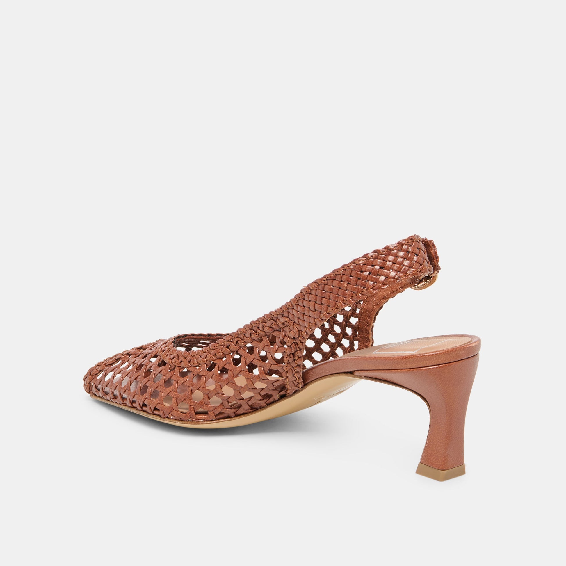 REMLA Tan Woven Leather Peep-Toe Kitten Heel Dolce Vita Sale
