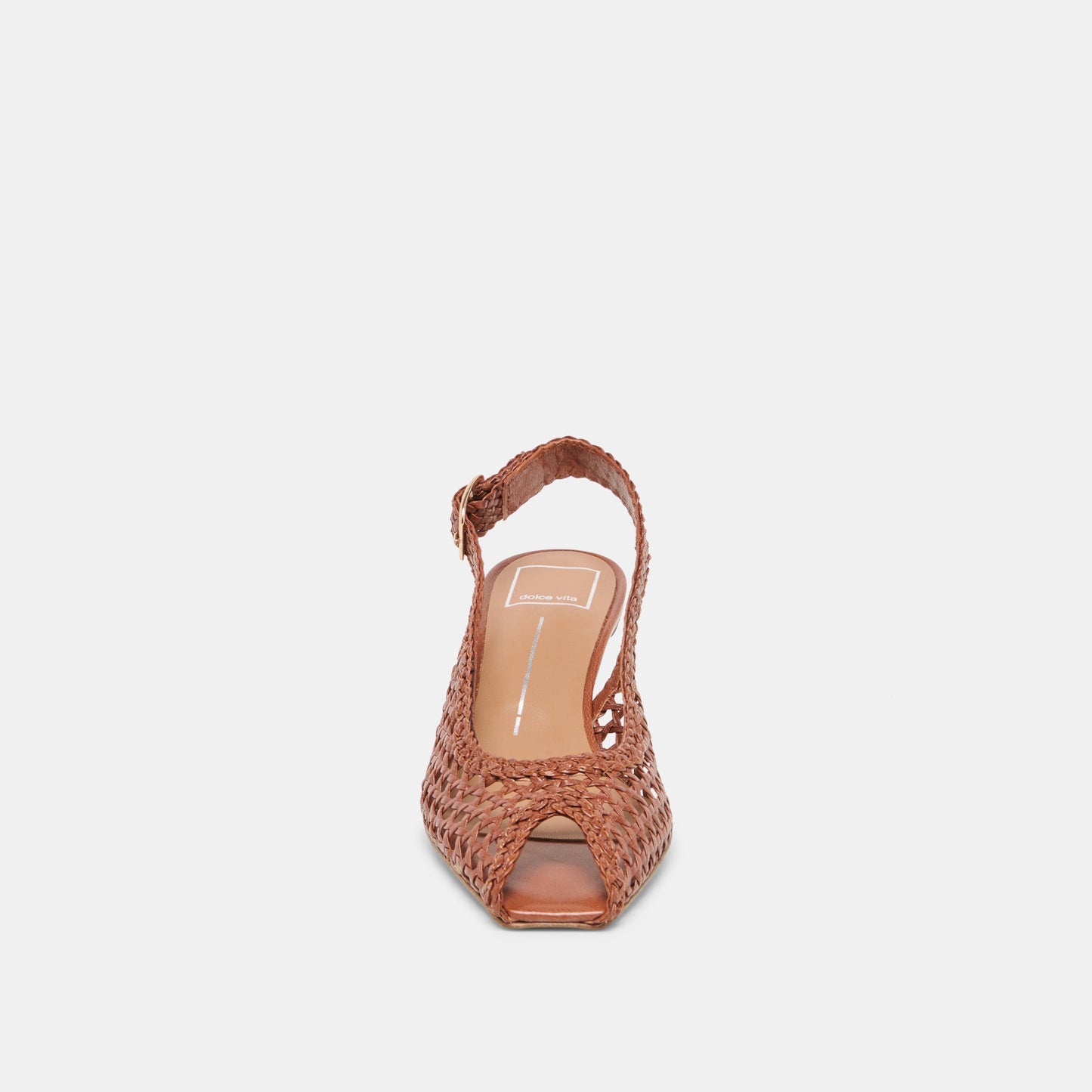 REMLA Tan Woven Leather Peep-Toe Kitten Heel Dolce Vita Sale
