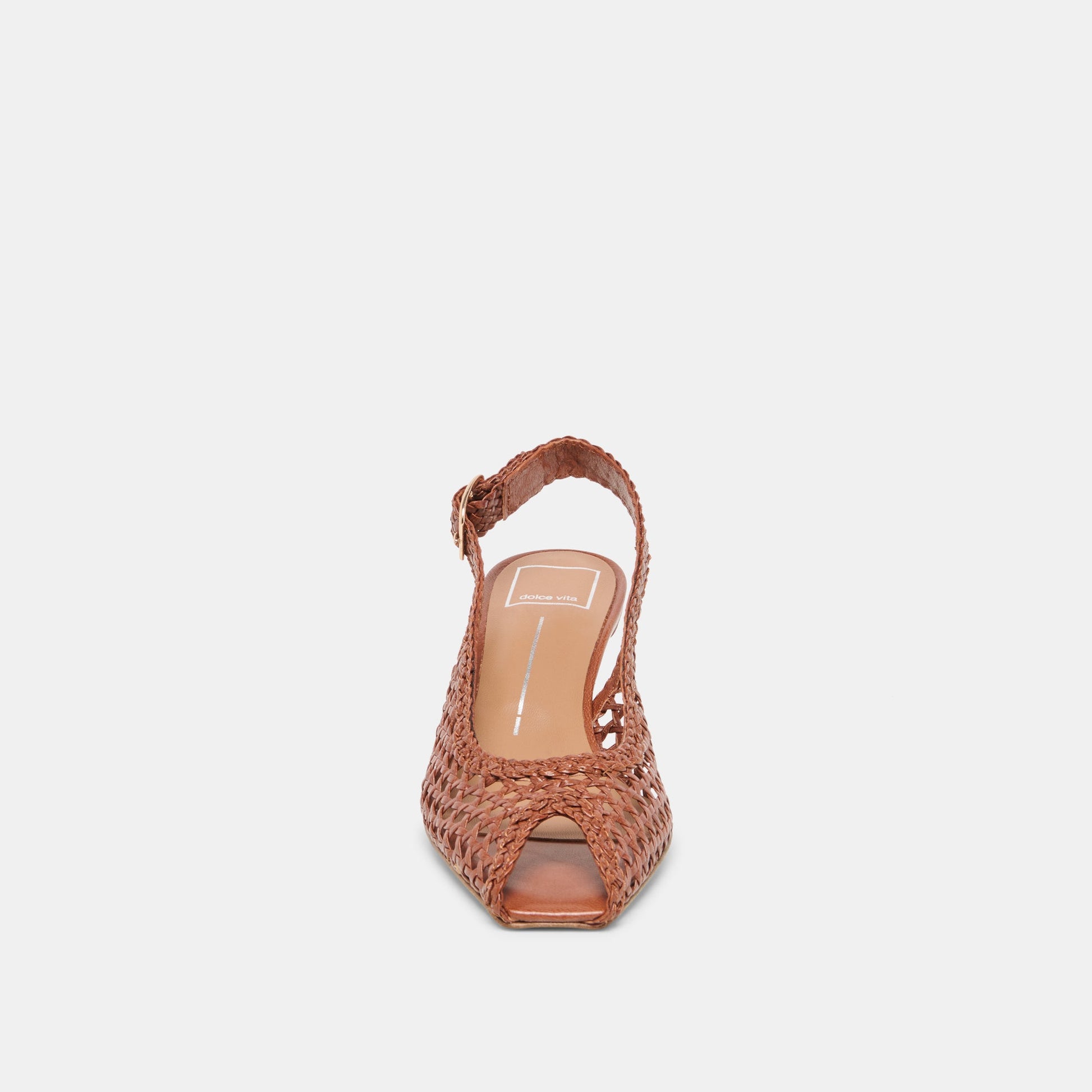 REMLA Tan Woven Leather Peep-Toe Kitten Heel Dolce Vita Sale