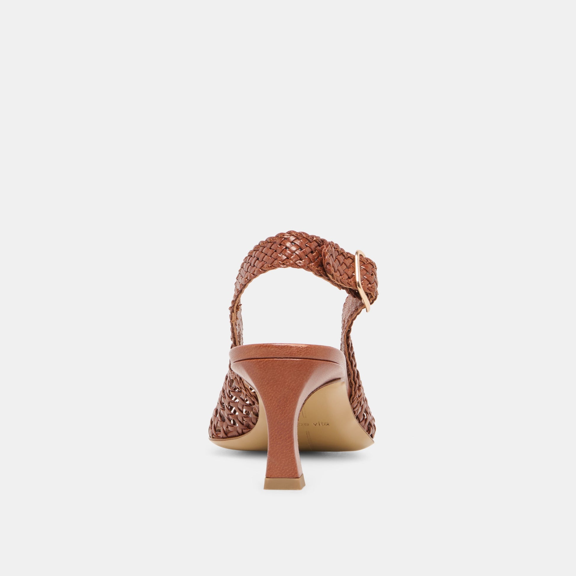 REMLA Tan Woven Leather Peep-Toe Kitten Heel Dolce Vita Sale