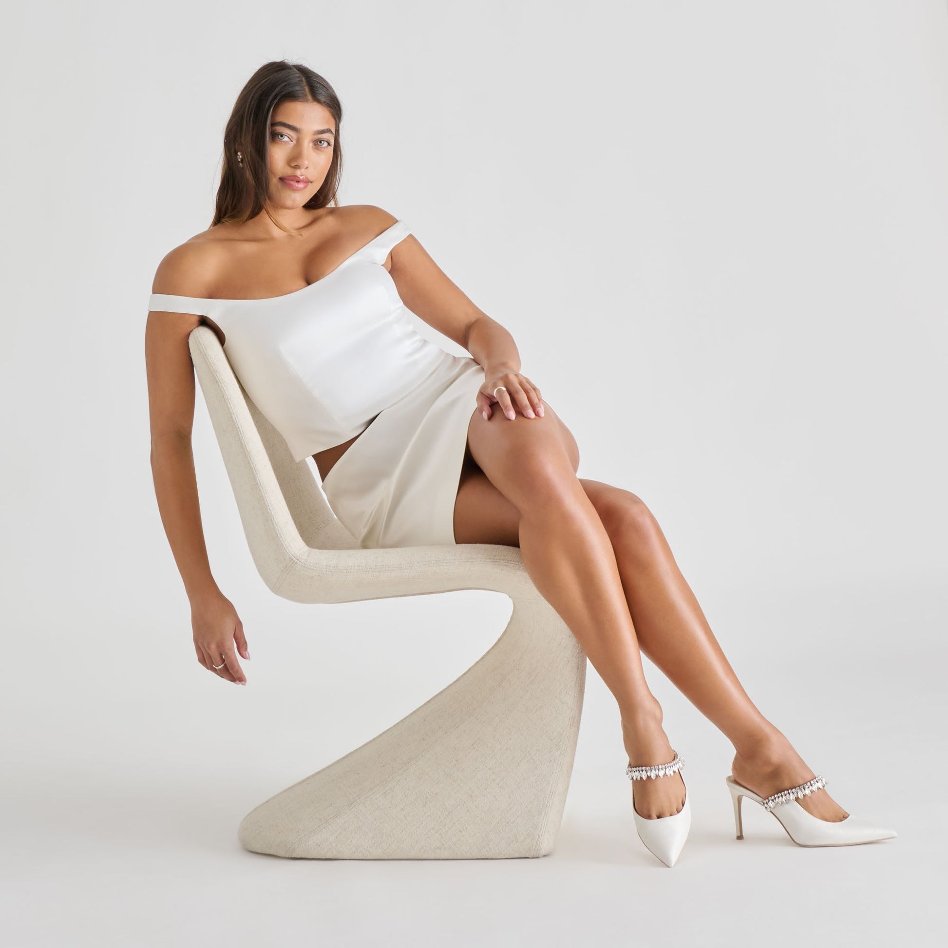 Keli Crystal White Satin Heels Dolce Vita New