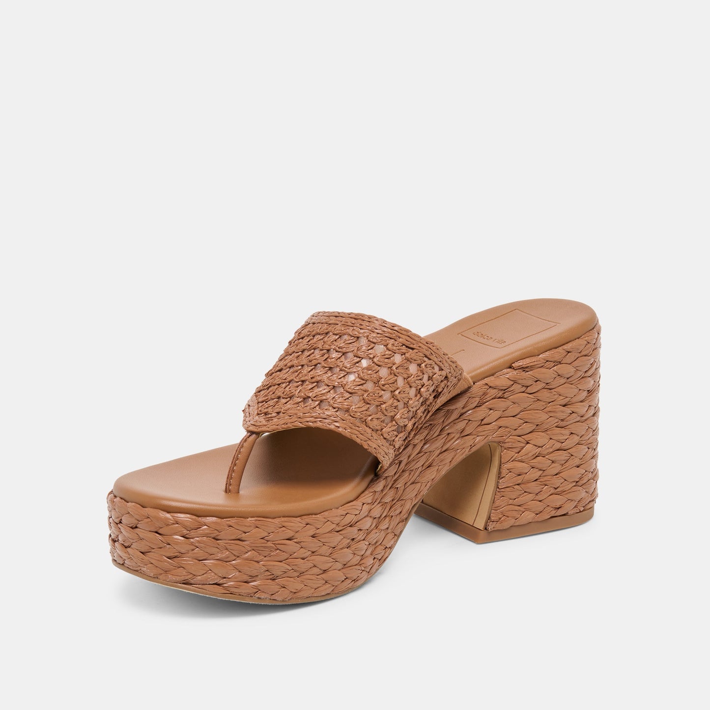 RIPPLE Mid Brown Raffia Platform Thong Block Heel Dolce Vita Sale