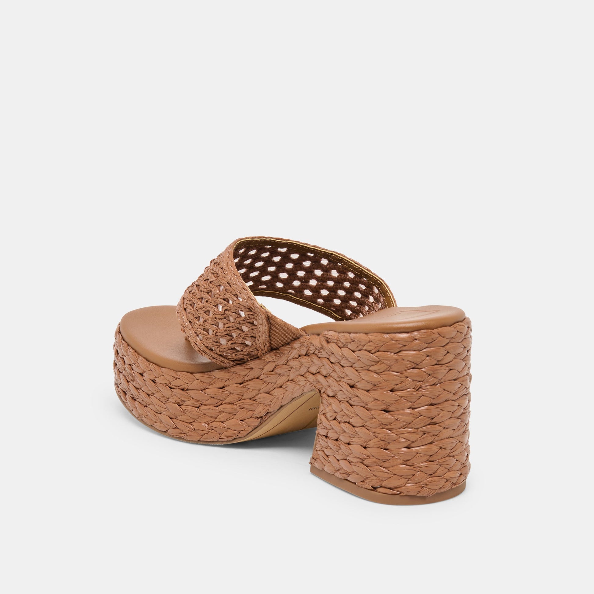 RIPPLE Mid Brown Raffia Platform Thong Block Heel Dolce Vita Sale