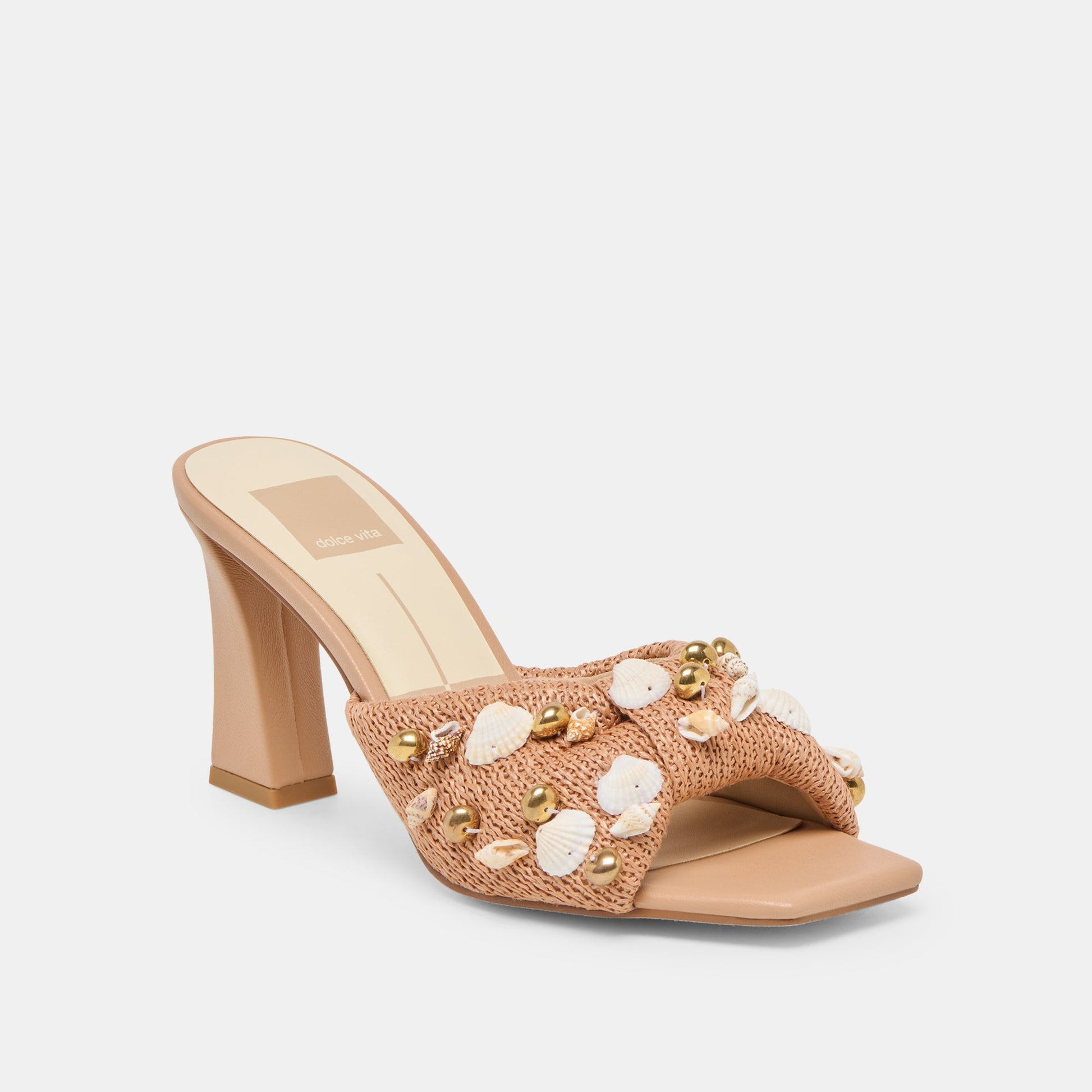 Tylah Toffee Beaded Raffia Heels Dolce Vita New