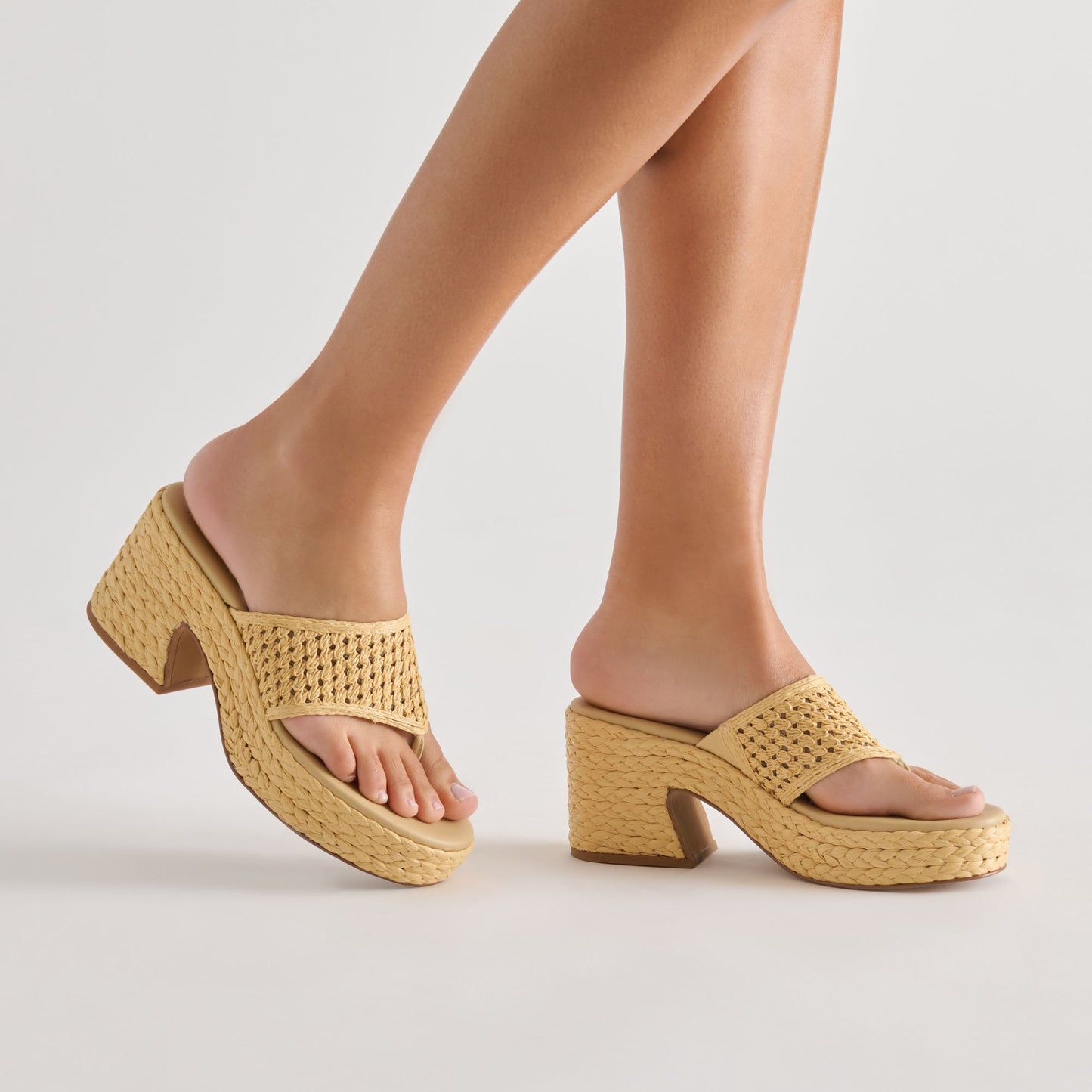 RIPPLE Lt Natural Raffia Platform Thong Block Heel Dolce Vita Outlet