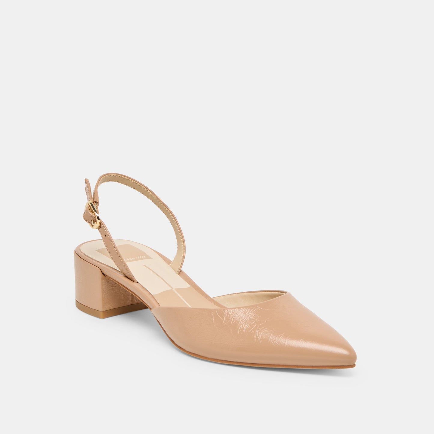 Carel Wide Lt Tan Crinkle Patent Leather Heels Dolce Vita New