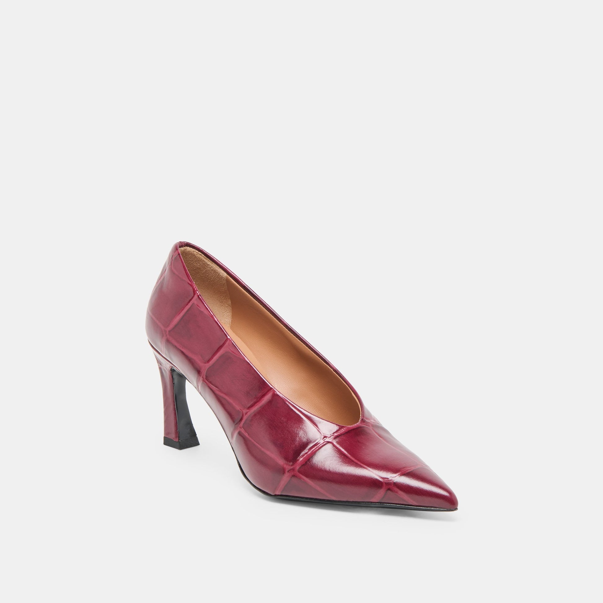 Midge Burgundy Croco Embossed Leather Heels Dolce Vita New