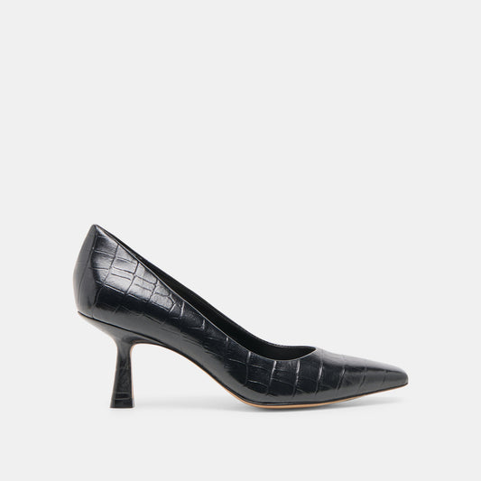 Briona Noir Croco Embossed Leather Heels Dolce Vita us