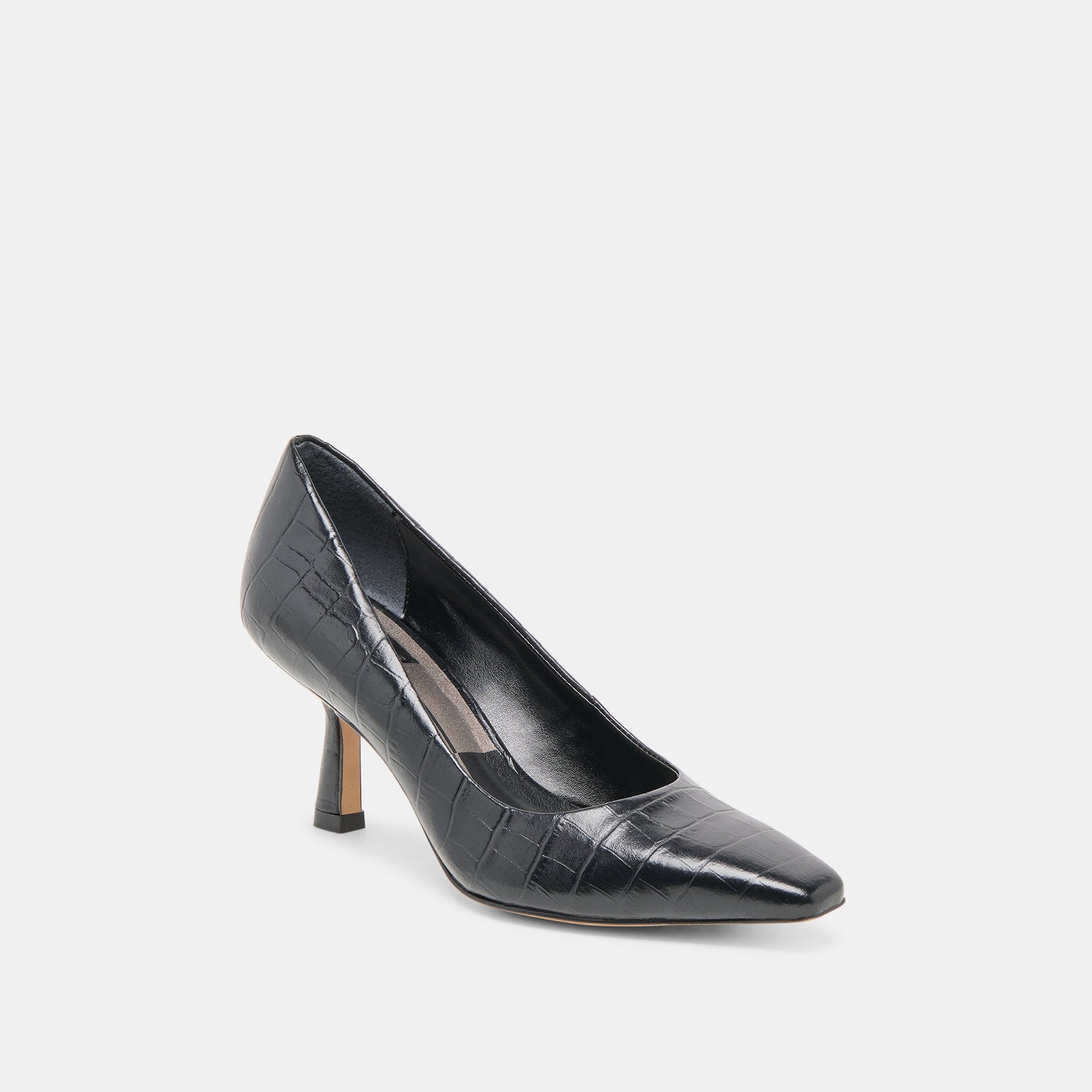 Briona Noir Croco Embossed Leather Heels Dolce Vita us