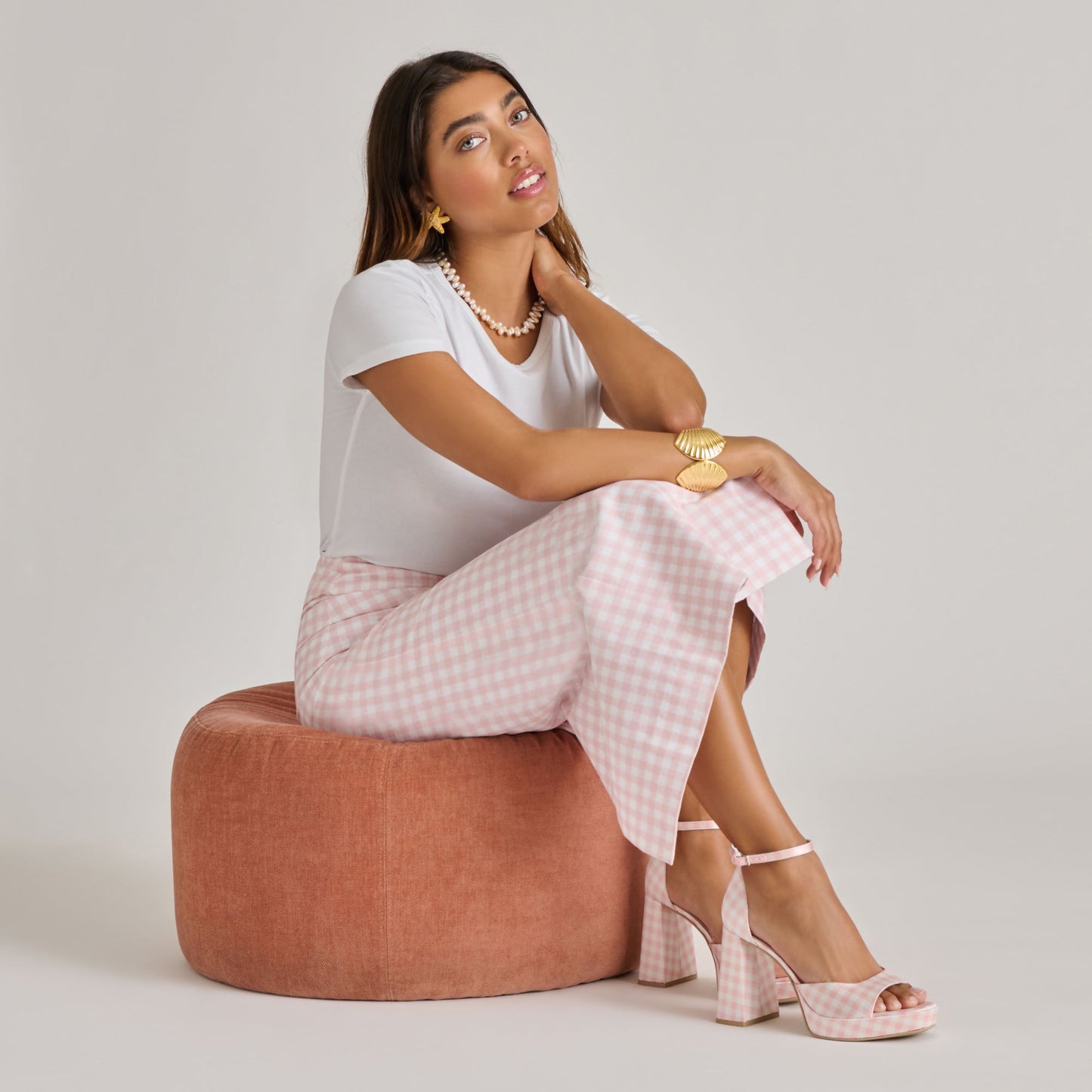 Reyes X Byrdie Golf Pink Plaid Gingham Heels Dolce Vita Outlet