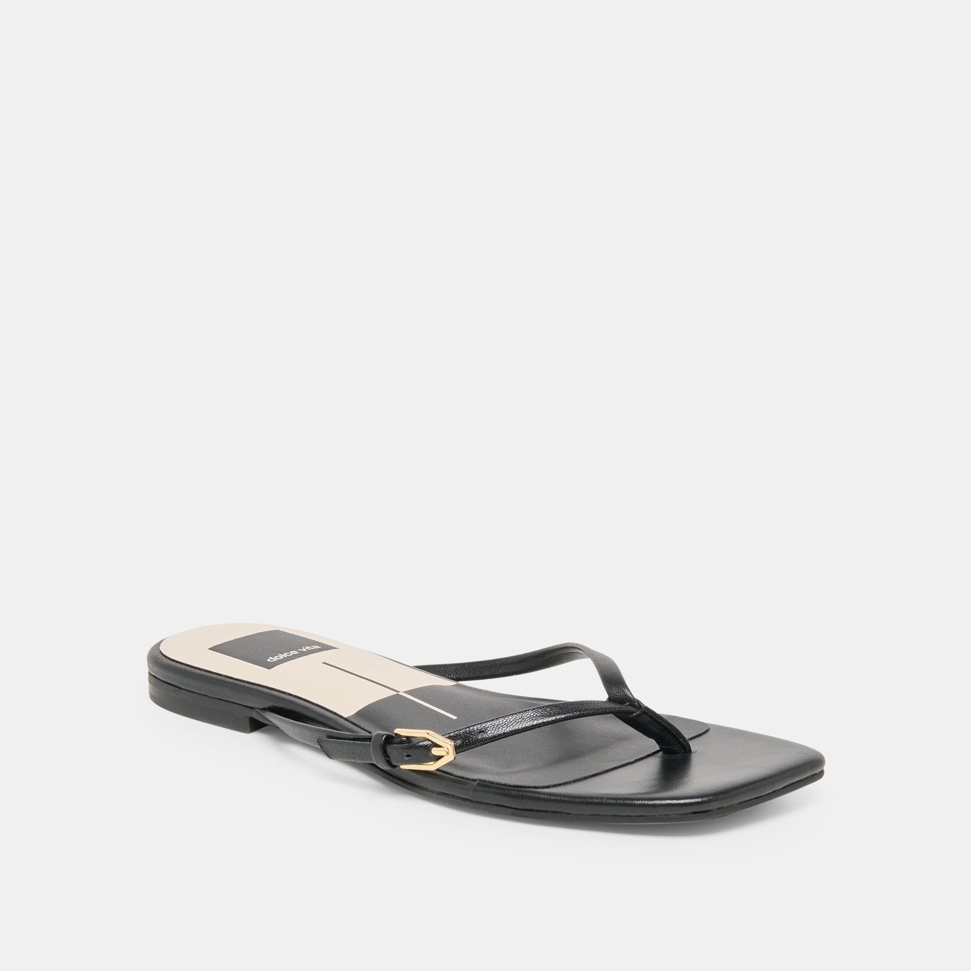 MALTA Black Leather Buckle Flip-Flop Sandals Dolce Vita Outlet