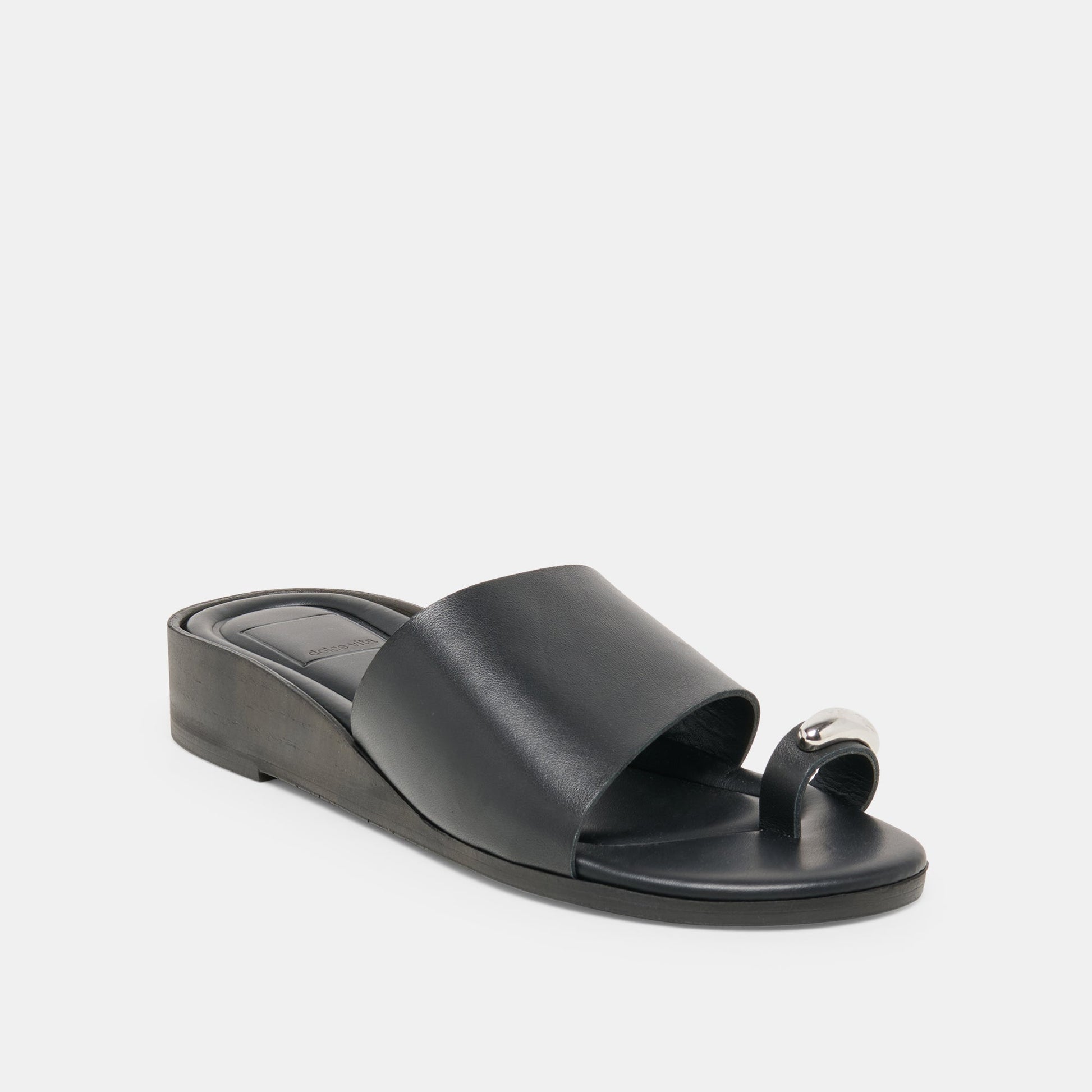 MOXY Black Leather Metal Detail Open-Toe Sandals Dolce Vita For sale