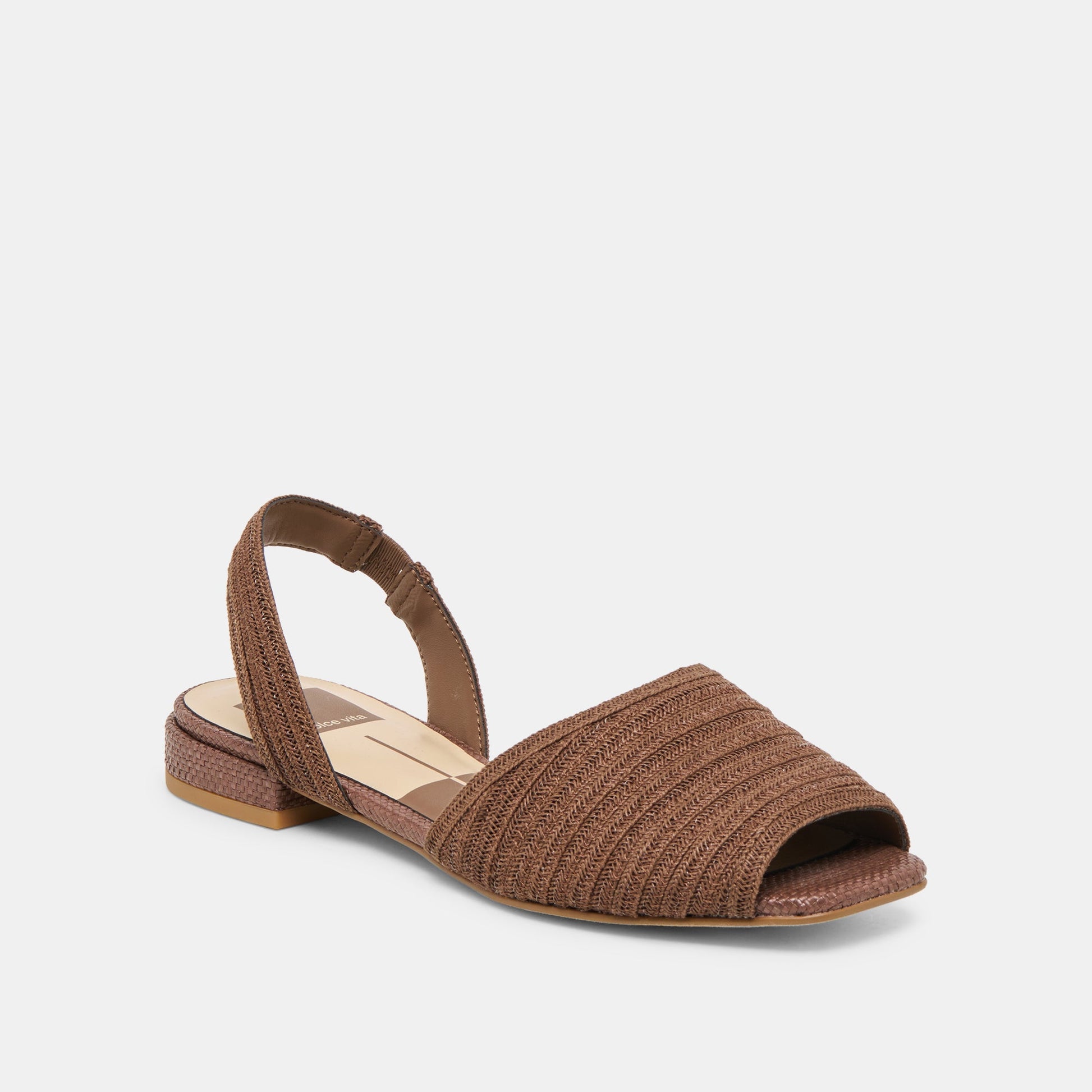 MARZY Cocoa Raffia Slingback Peep-Toe Sandals Dolce Vita Outlet