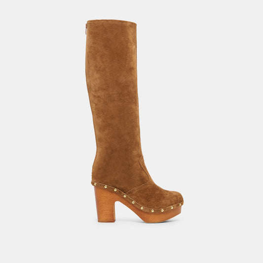 JENNY Chestnut Suede Knee-High Platform Wood Sole Boots Dolce Vita Online