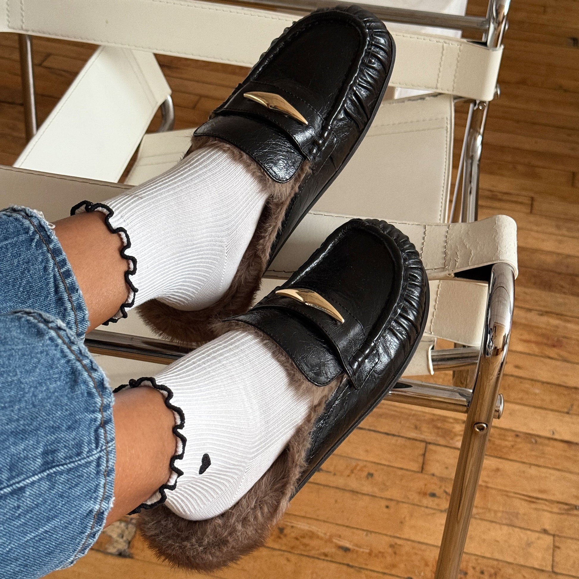 Jodero Plush Black Leather Flats Dolce Vita Sale