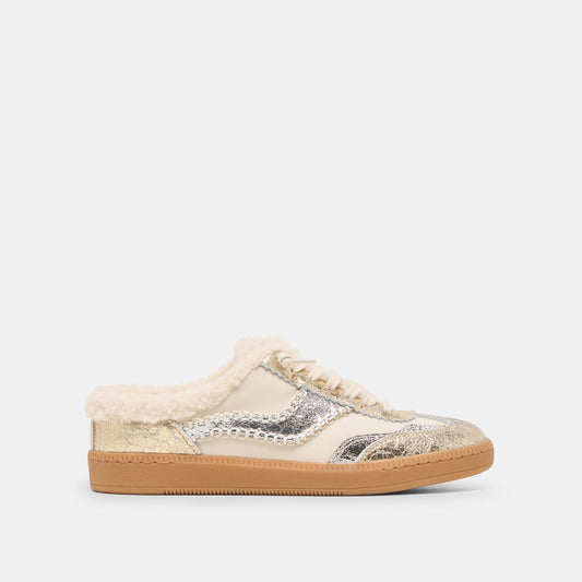 Notice Slide Plush Silver Gold Crackled Leather Sneakers Dolce Vita Online