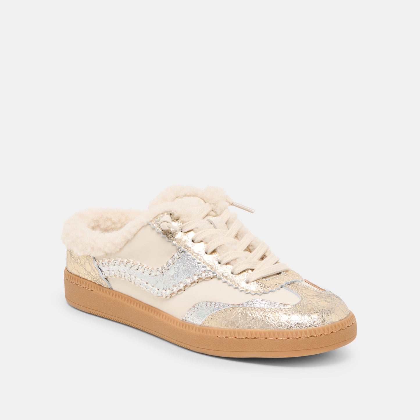 Notice Slide Plush Silver Gold Crackled Leather Sneakers Dolce Vita Online