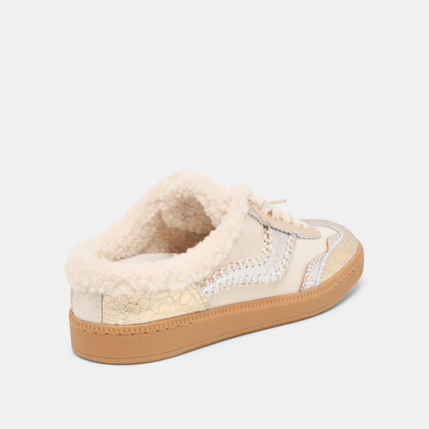 Notice Slide Plush Silver Gold Crackled Leather Sneakers Dolce Vita Online