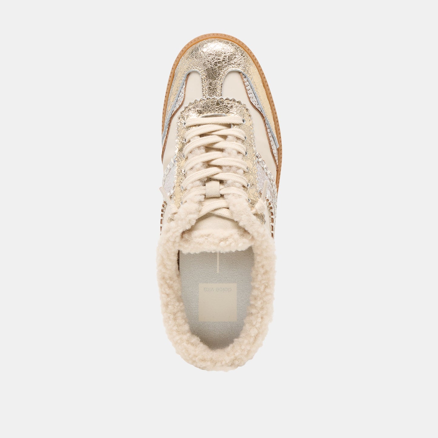 Notice Slide Plush Silver Gold Crackled Leather Sneakers Dolce Vita Online