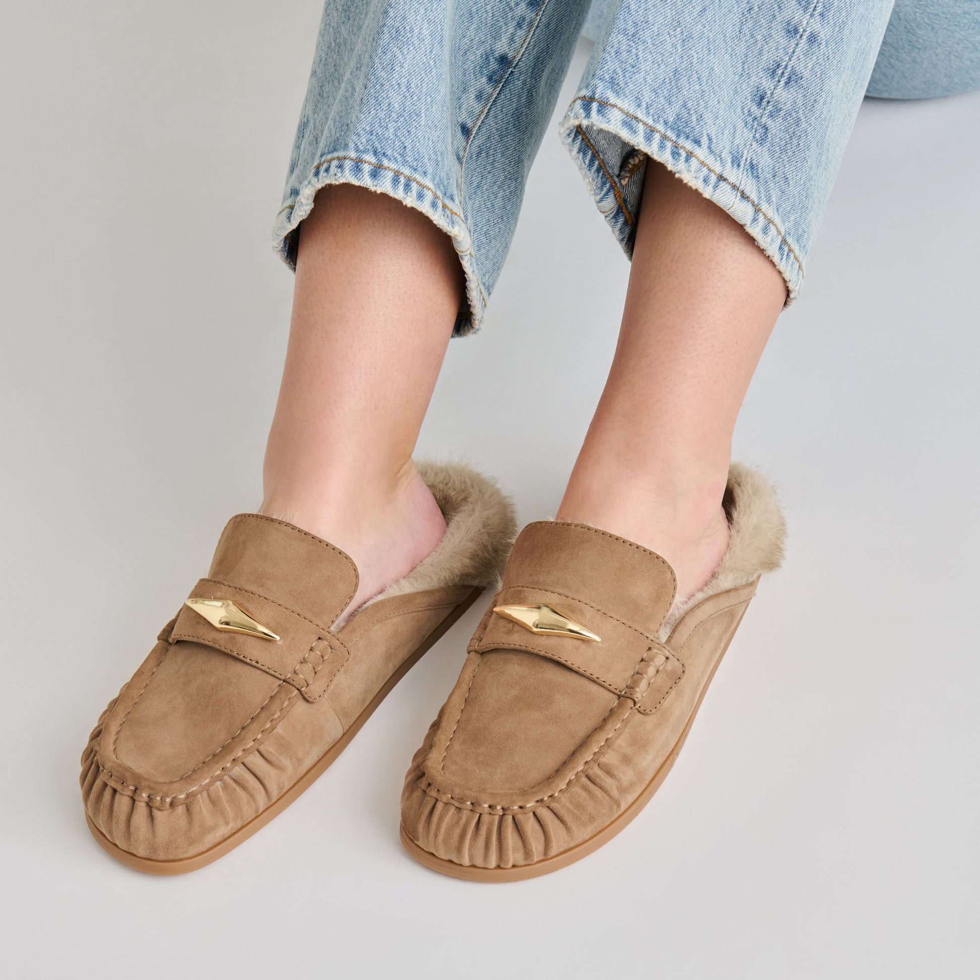 Jodero Plush Mushroom Suede Flats Dolce Vita For sale