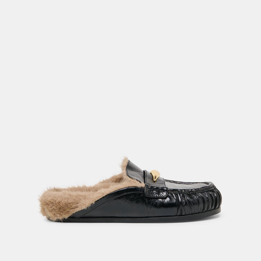 Jodero Plush Black Leather Flats Dolce Vita New
