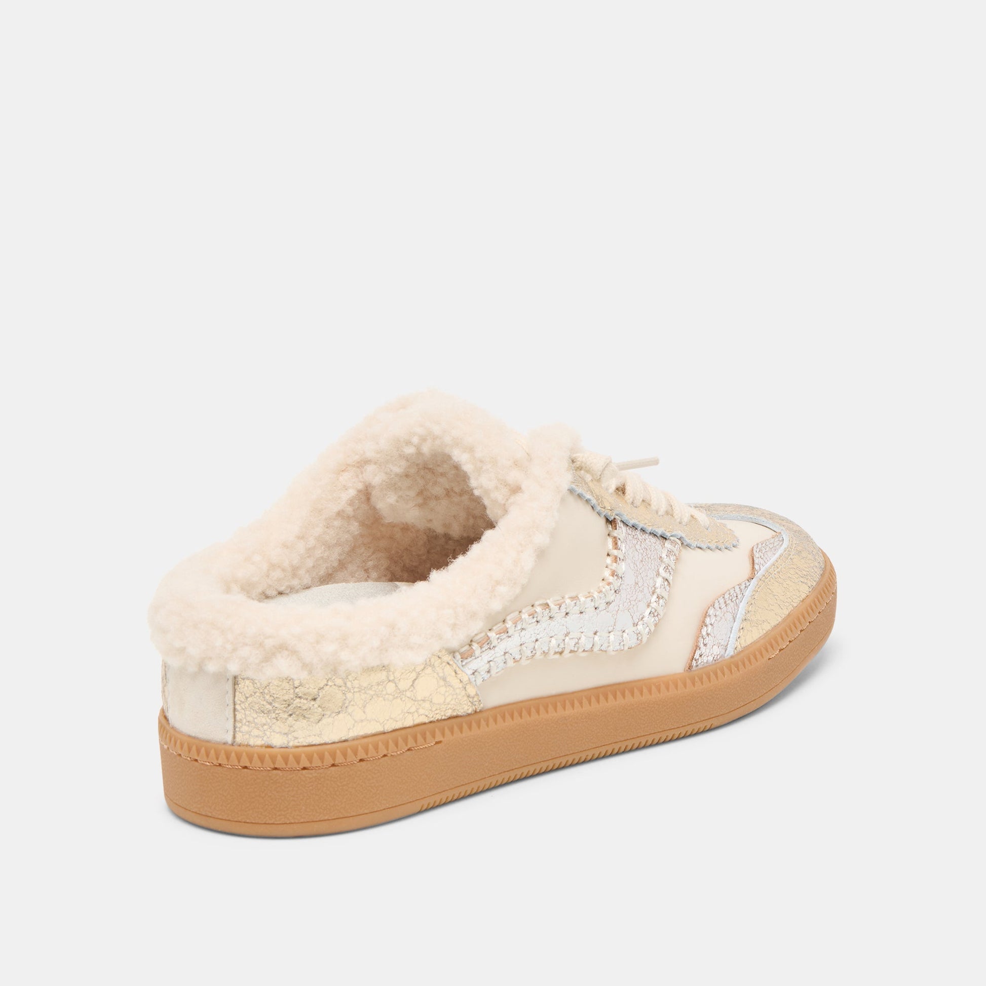 Notice Slide Plush Silver Gold Crackled Leather Sneakers Dolce Vita us