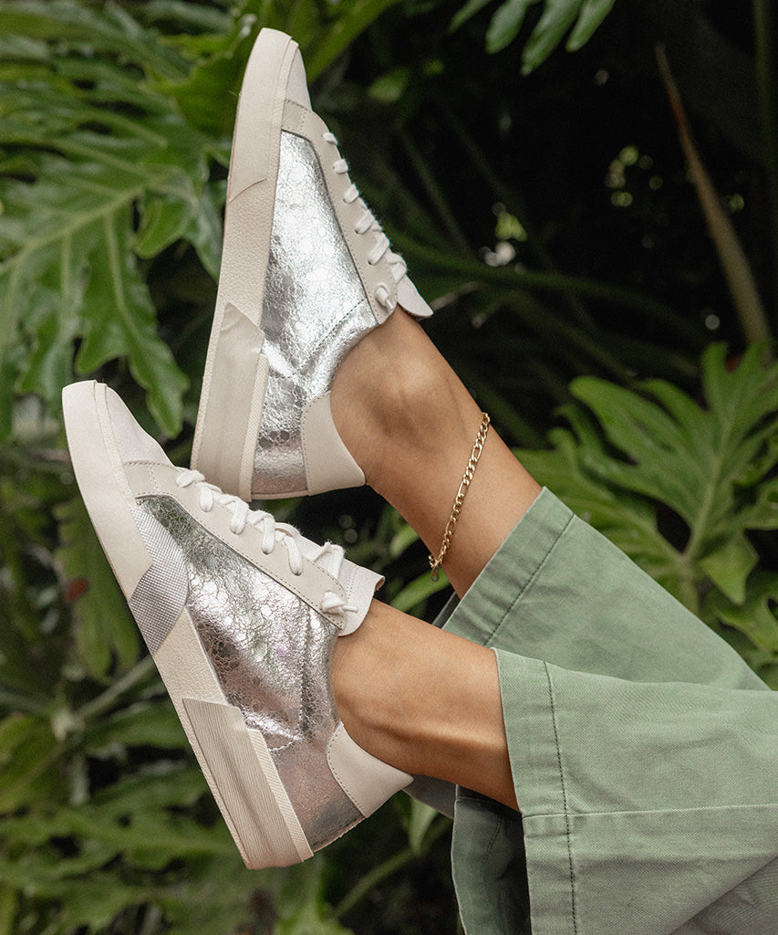 Zina Sneakers Chrome Distressed Leather | Chrome Leather Sneakers
 – Dolce Vita Dolce Vita Discount