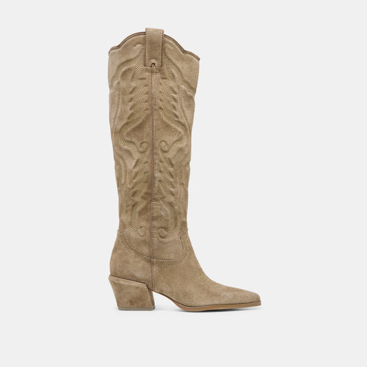 LUNI Taupe Suede Knee-High Pointed Toe Western Boots Dolce Vita New