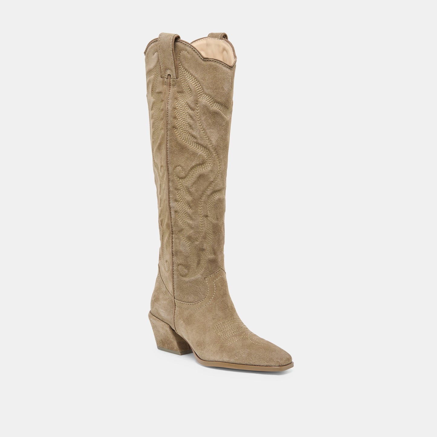 LUNI Taupe Suede Knee-High Pointed Toe Western Boots Dolce Vita New