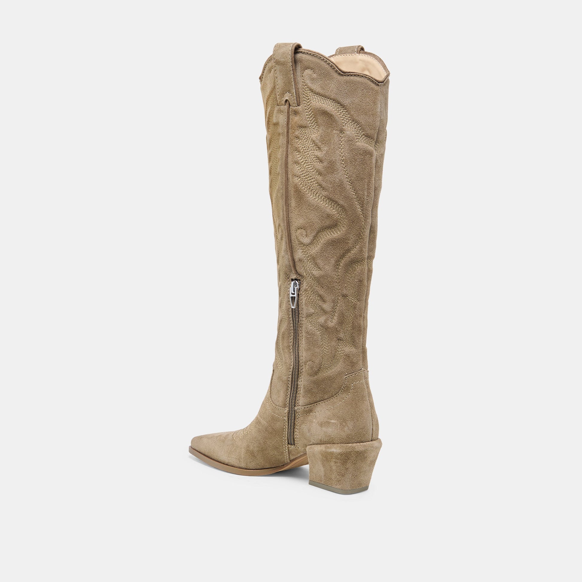 LUNI Taupe Suede Knee-High Pointed Toe Western Boots Dolce Vita New