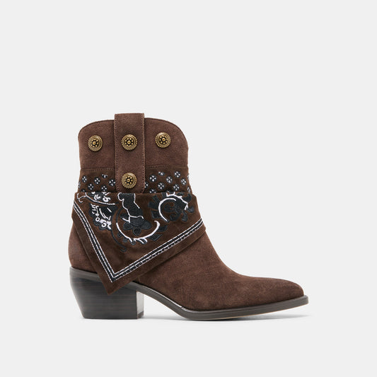 MEKALA Dk Brown Suede Pointed-Toe Ankle Western Boots Dolce Vita Sale