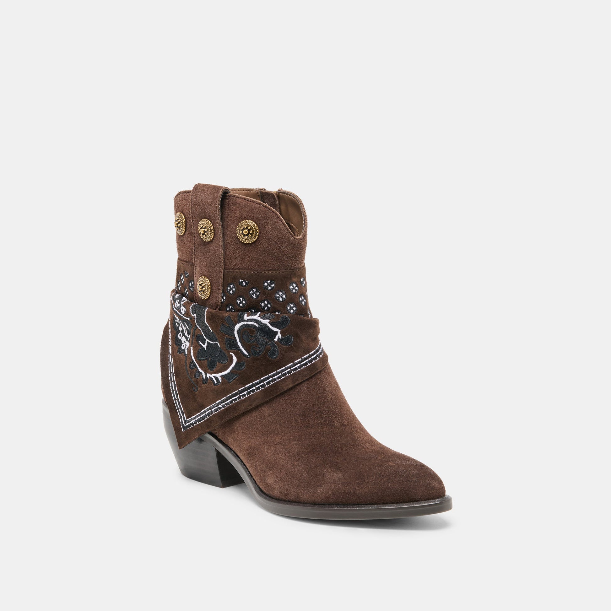MEKALA Dk Brown Suede Pointed-Toe Ankle Western Boots Dolce Vita Sale