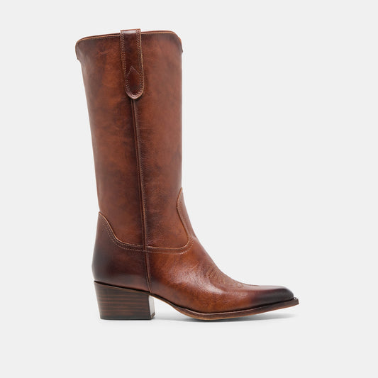 VIGLA Chestnut Leather Pointed-Toe Western Boots Dolce Vita On sale