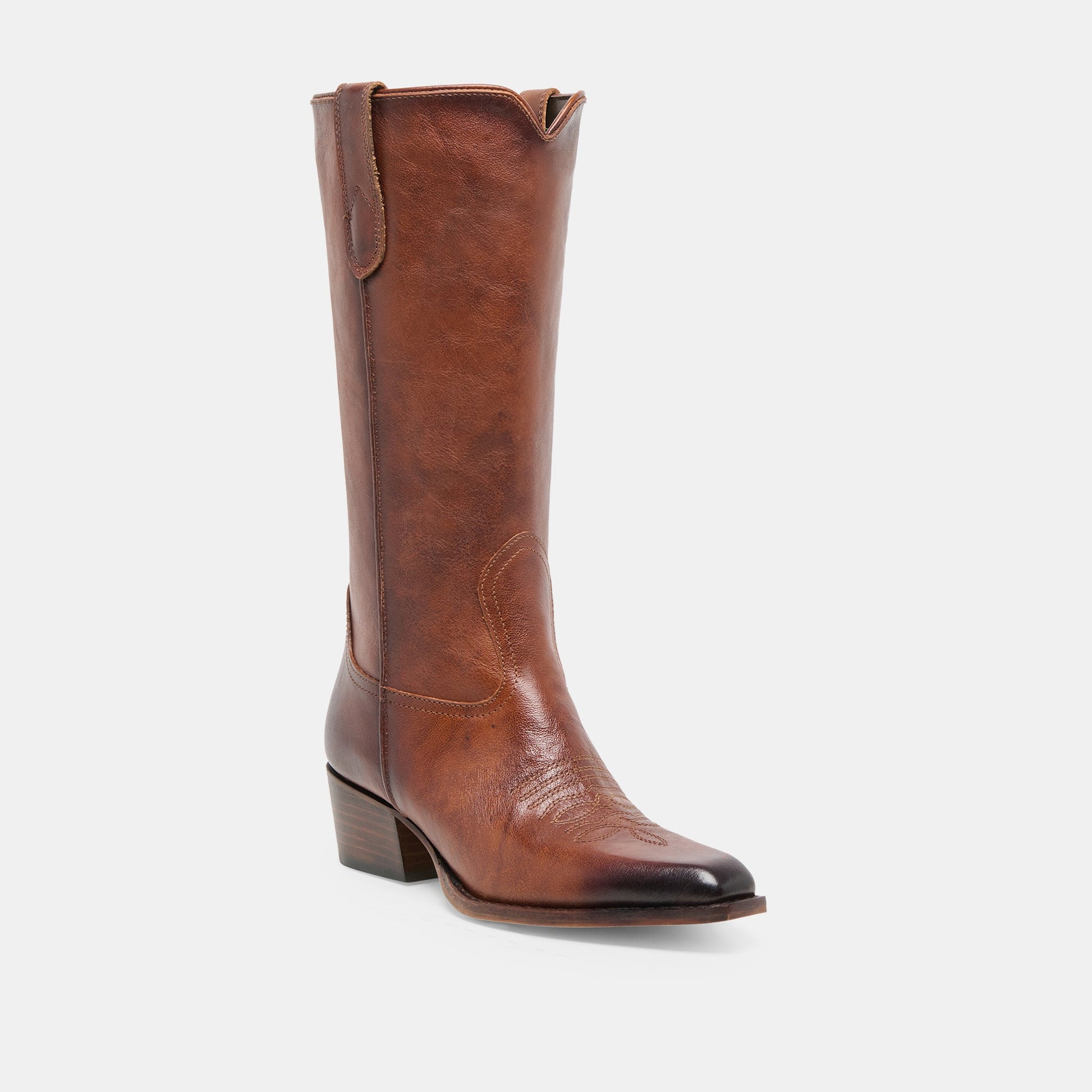 VIGLA Chestnut Leather Pointed-Toe Western Boots Dolce Vita On sale