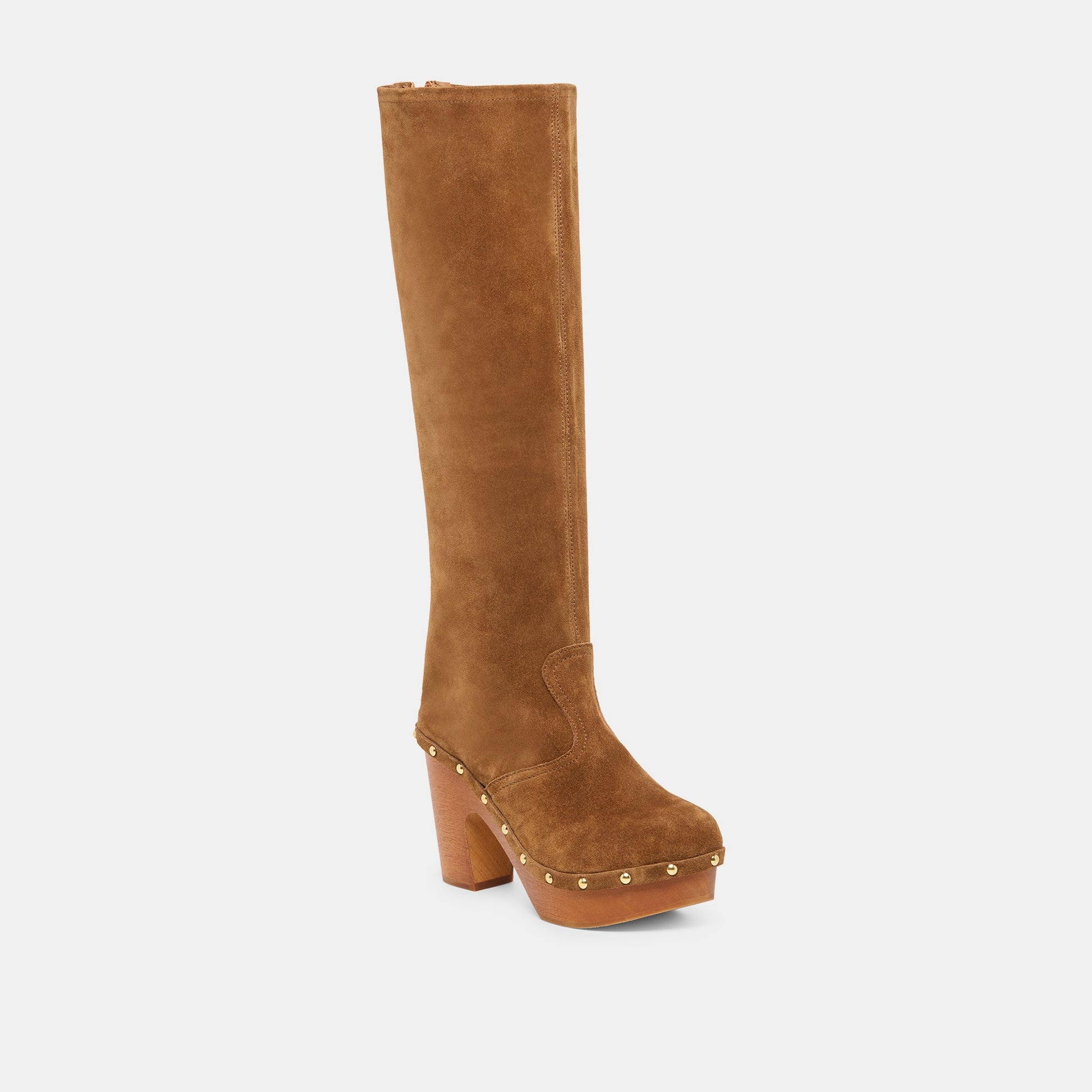 JENNY Chestnut Suede Knee-High Platform Wood Sole Boots Dolce Vita On sale