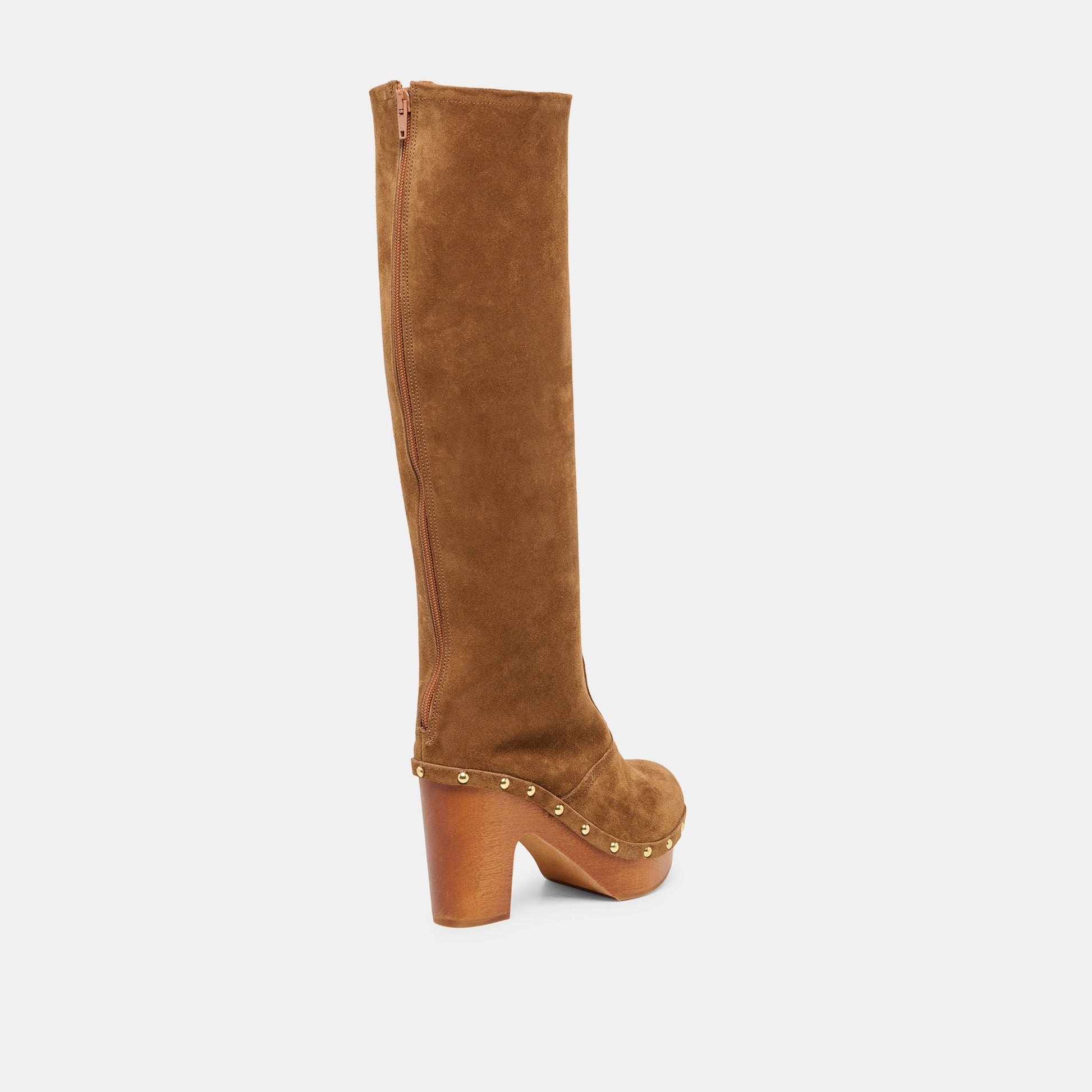 JENNY Chestnut Suede Knee-High Platform Wood Sole Boots Dolce Vita On sale