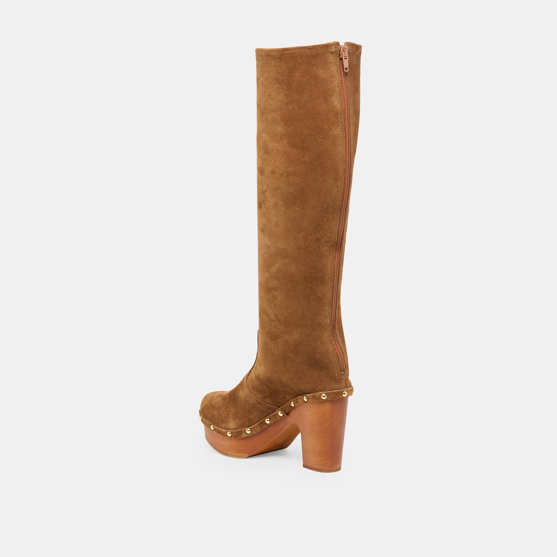JENNY Chestnut Suede Knee-High Platform Wood Sole Boots Dolce Vita On sale