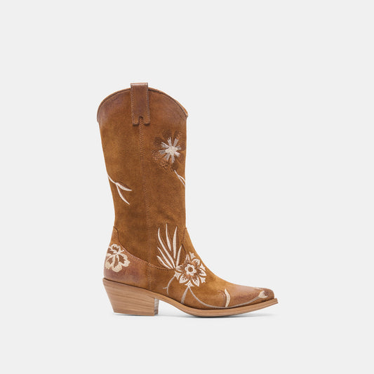 BRANDO Tan Suede Embroidered Pointed-Toe Western Boots Dolce Vita Outlet