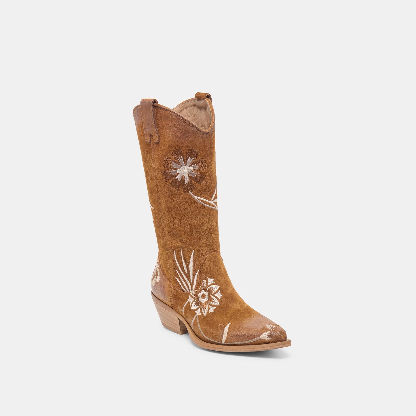 BRANDO Tan Suede Embroidered Pointed-Toe Western Boots Dolce Vita Outlet