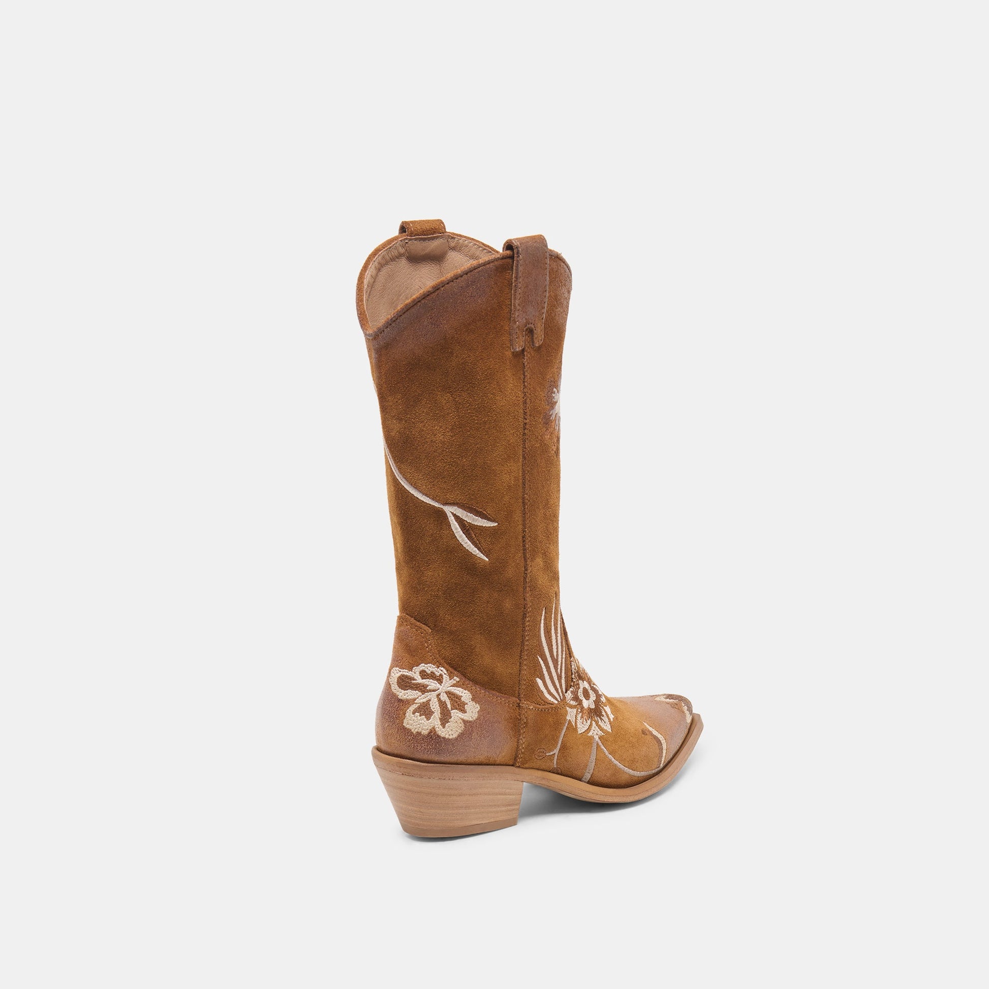 BRANDO Tan Suede Embroidered Pointed-Toe Western Boots Dolce Vita Outlet
