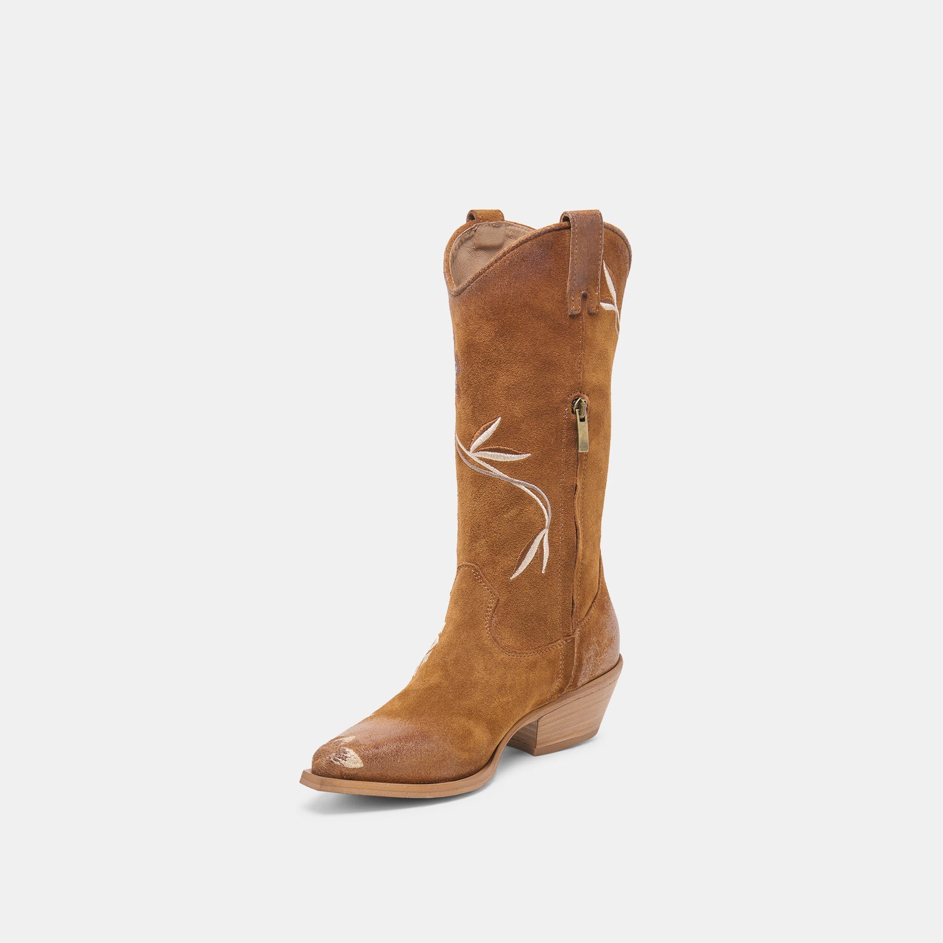 BRANDO Tan Suede Embroidered Pointed-Toe Western Boots Dolce Vita Outlet