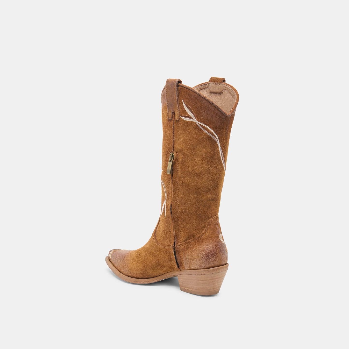 BRANDO Tan Suede Embroidered Pointed-Toe Western Boots Dolce Vita Outlet