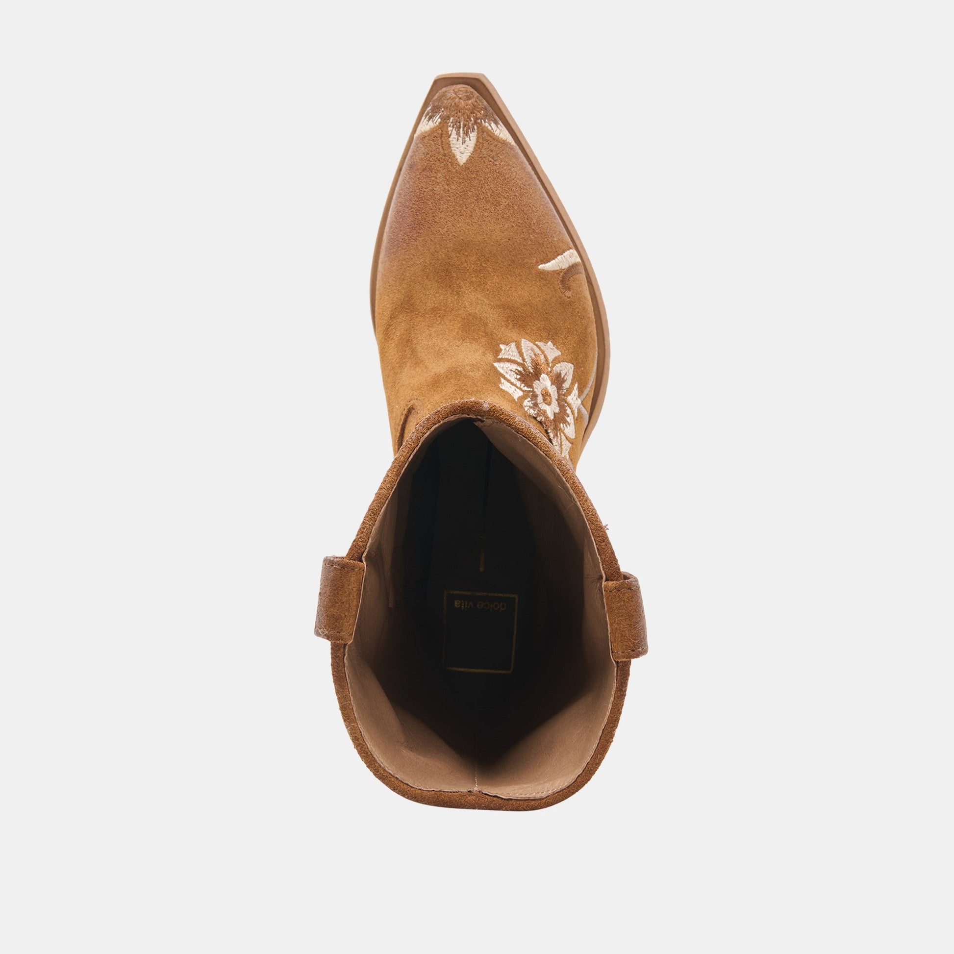 BRANDO Tan Suede Embroidered Pointed-Toe Western Boots Dolce Vita Outlet