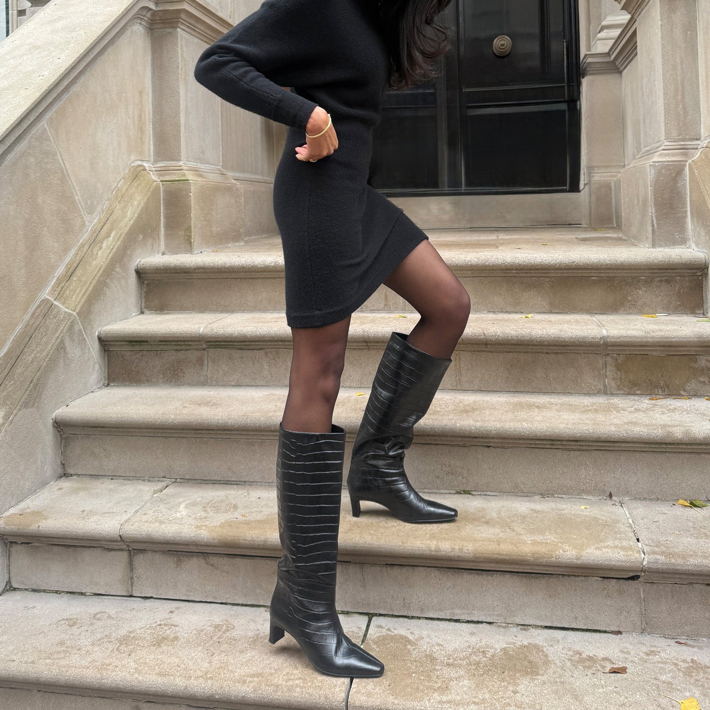 Trixi Noir Croco Embossed Leather Boots Dolce Vita For sale
