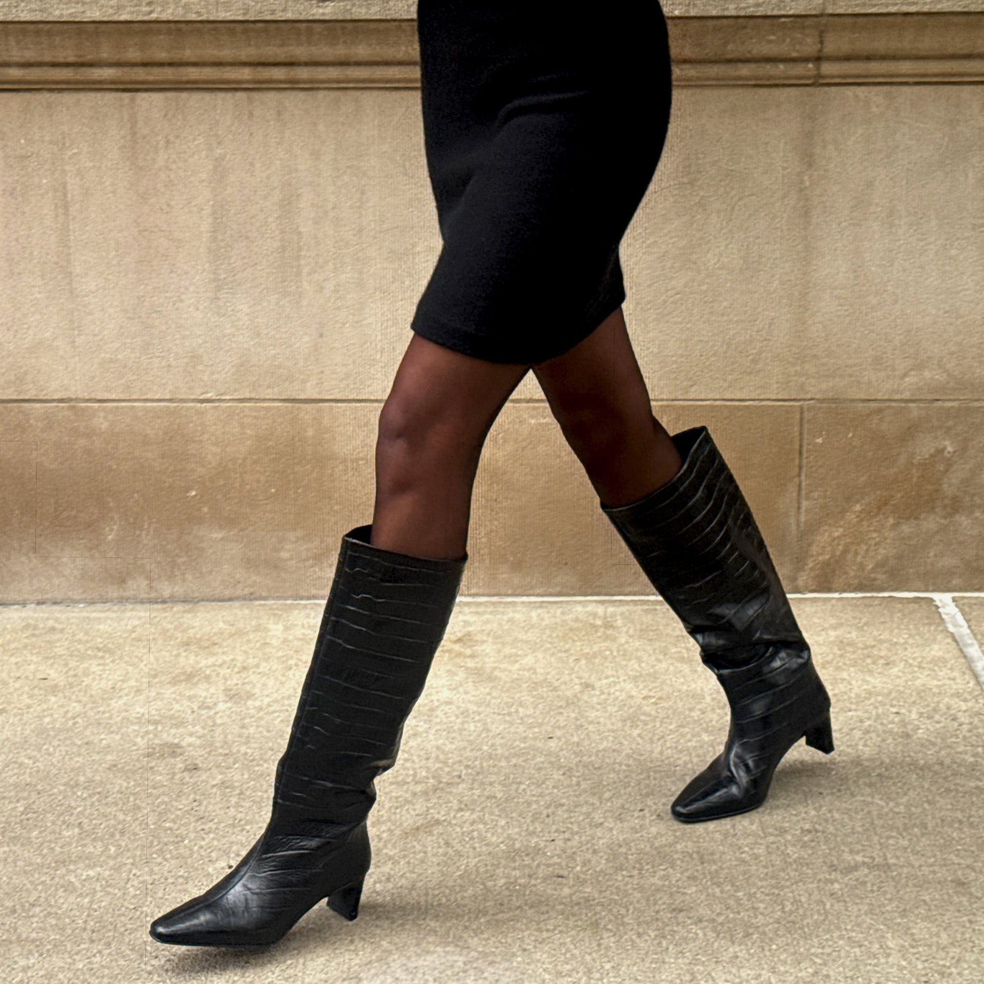 Trixi Noir Croco Embossed Leather Boots Dolce Vita For sale